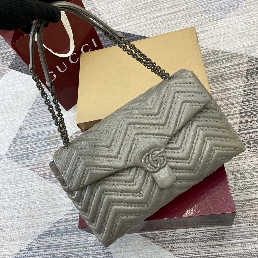 Gucci 850659 GG Marmont Large Shoulder Bag Dusty Grey