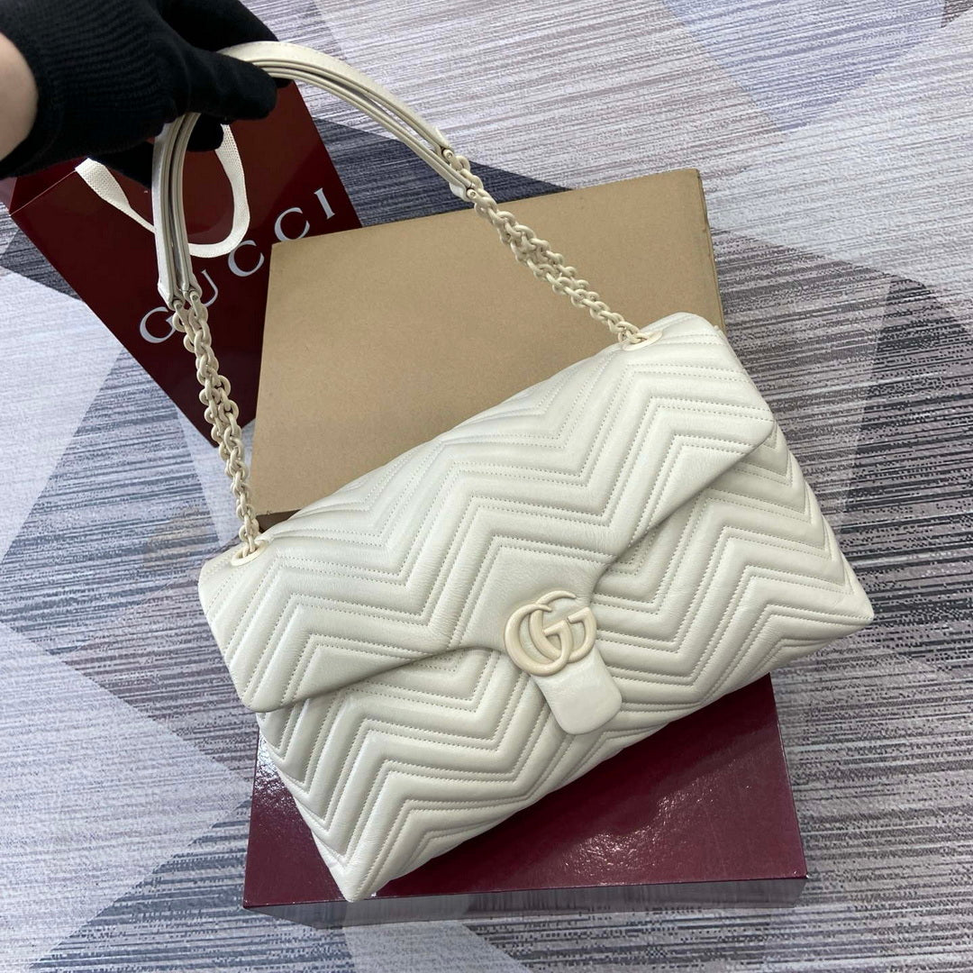 Gucci 850659 GG Marmont Large Shoulder Bag White