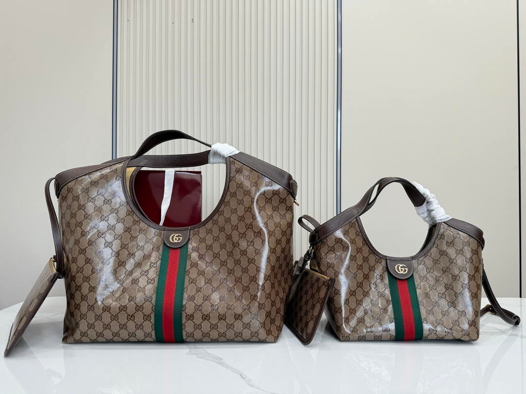 Gucci 853971 Giglio large tote bag Variation sand and brown GG fabric