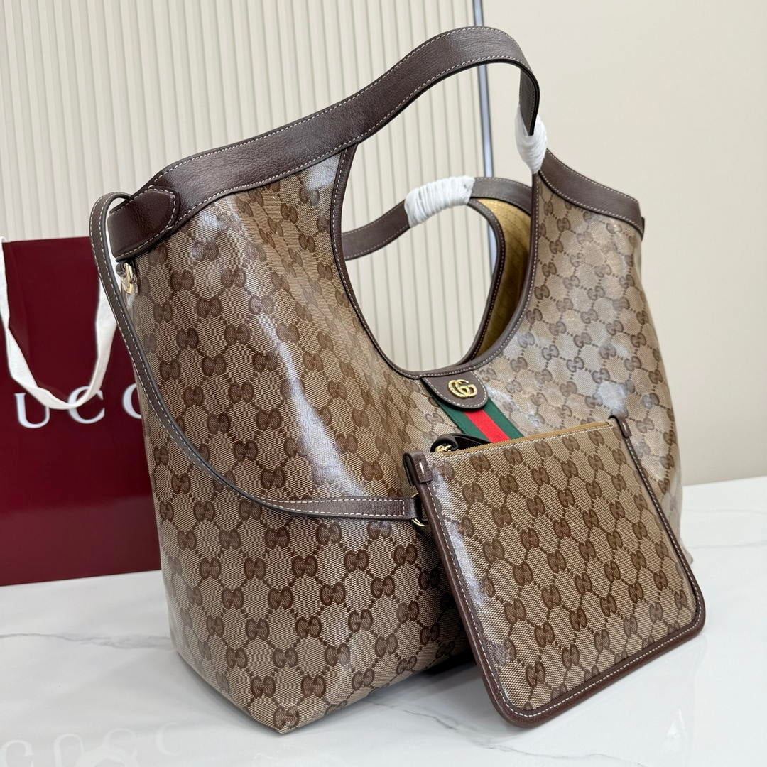 Gucci 853971 Giglio large tote bag Variation sand and brown GG fabric