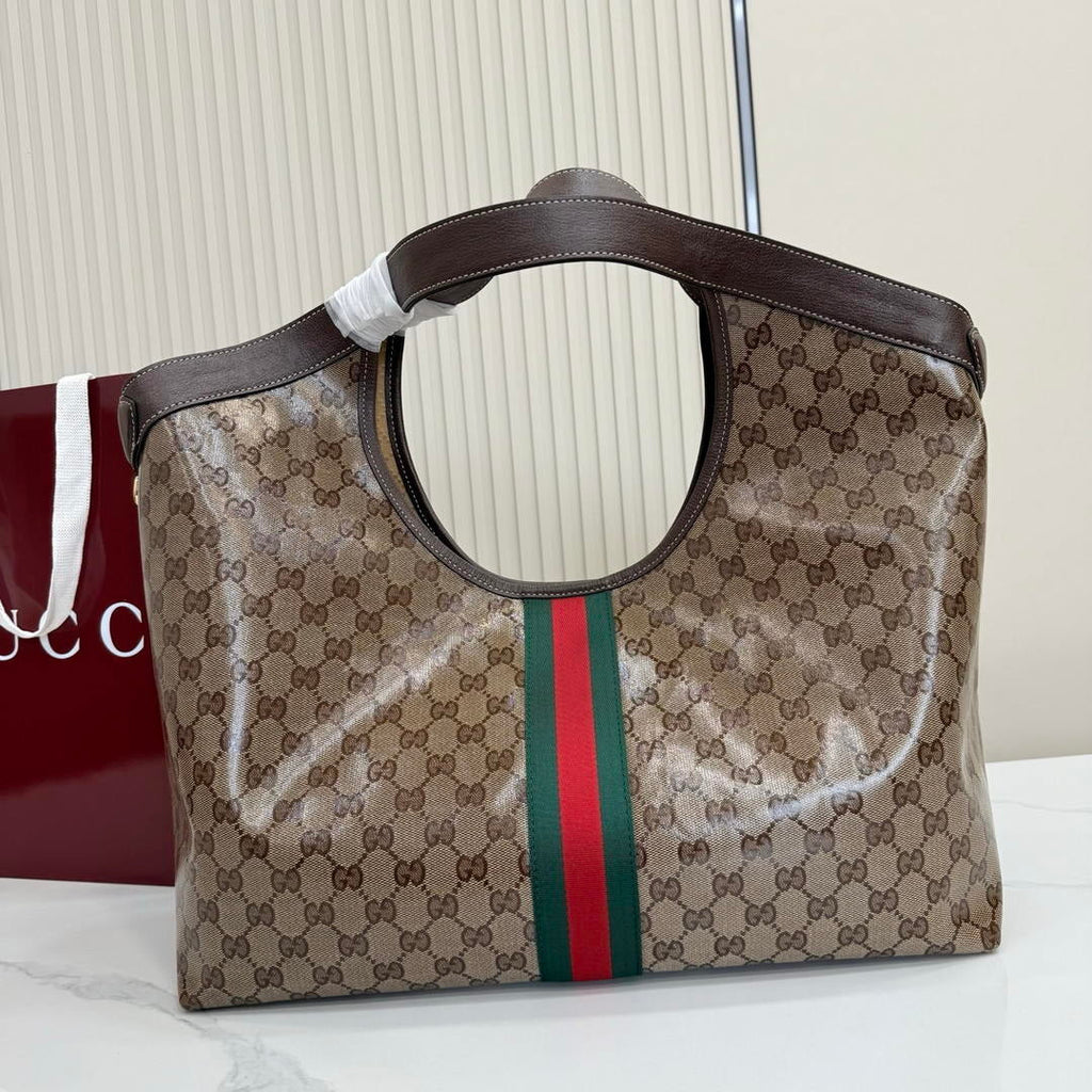 Gucci 853971 Giglio large tote bag Variation sand and brown GG fabric