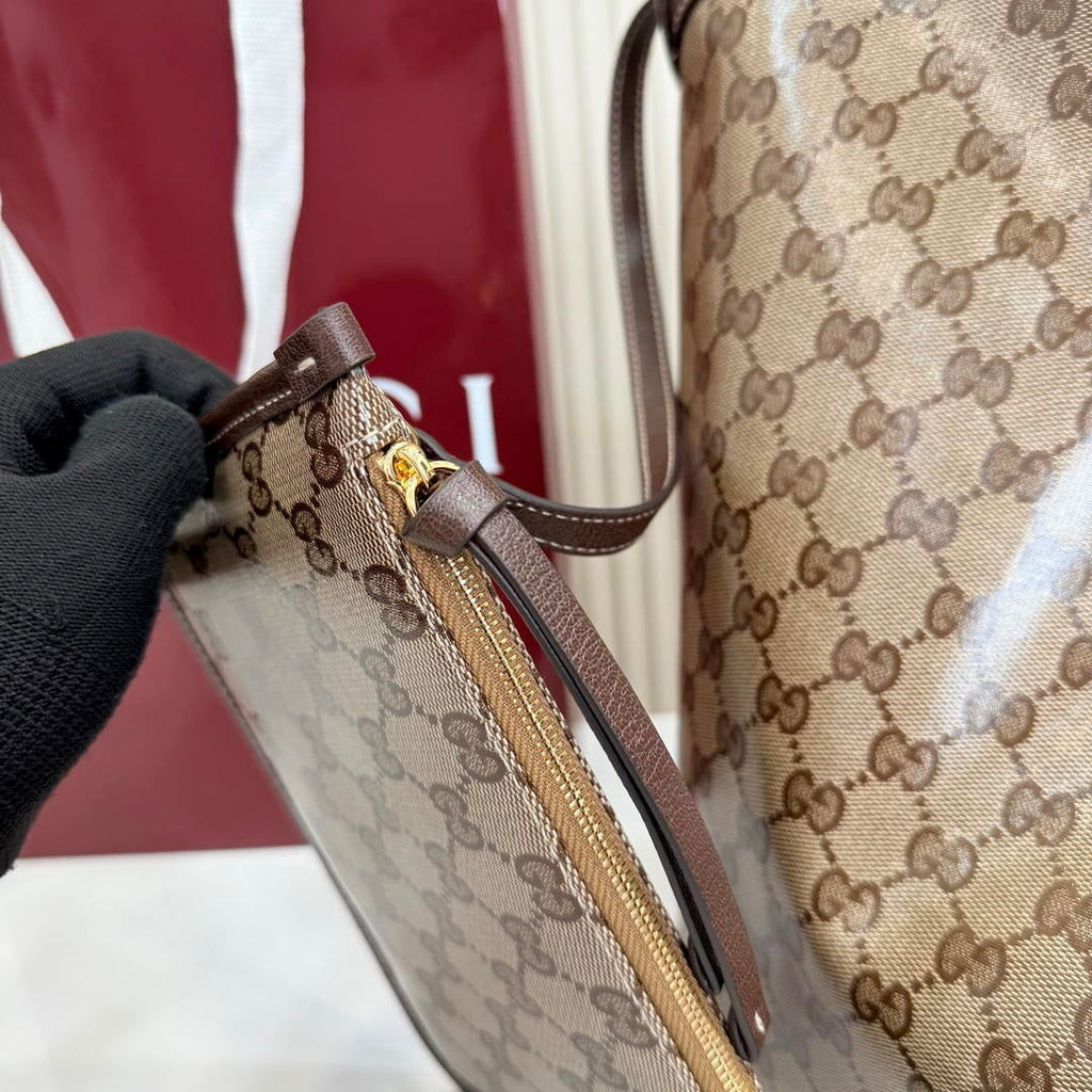 Gucci 853971 Giglio large tote bag Variation sand and brown GG fabric