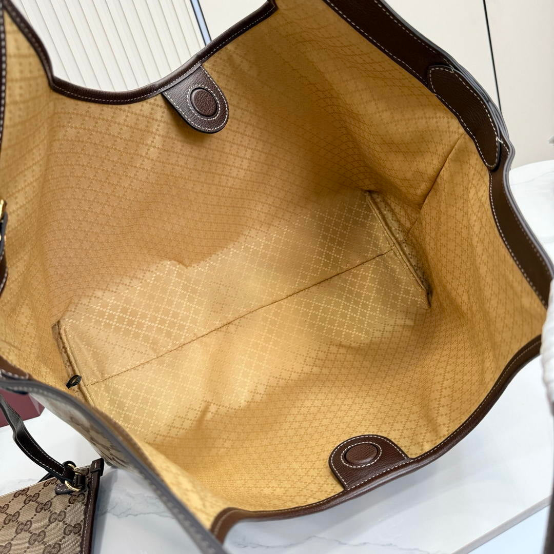Gucci 853971 Giglio large tote bag Variation sand and brown GG fabric