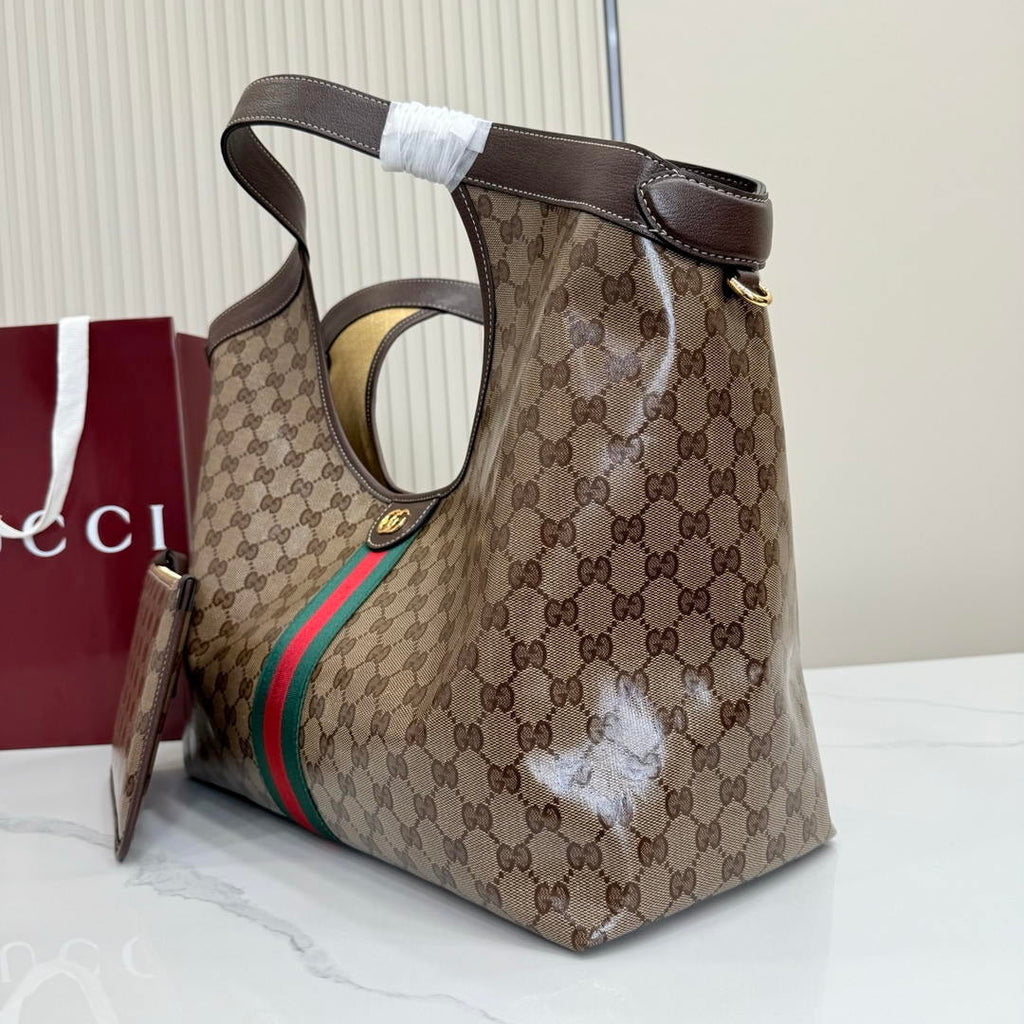 Gucci 853971 Giglio large tote bag Variation sand and brown GG fabric