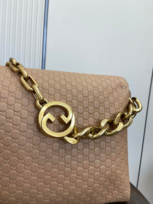 Gucci 857362 Large Shoulder With Chain Bag Leather Brown Pink GG - Default Title - View 6