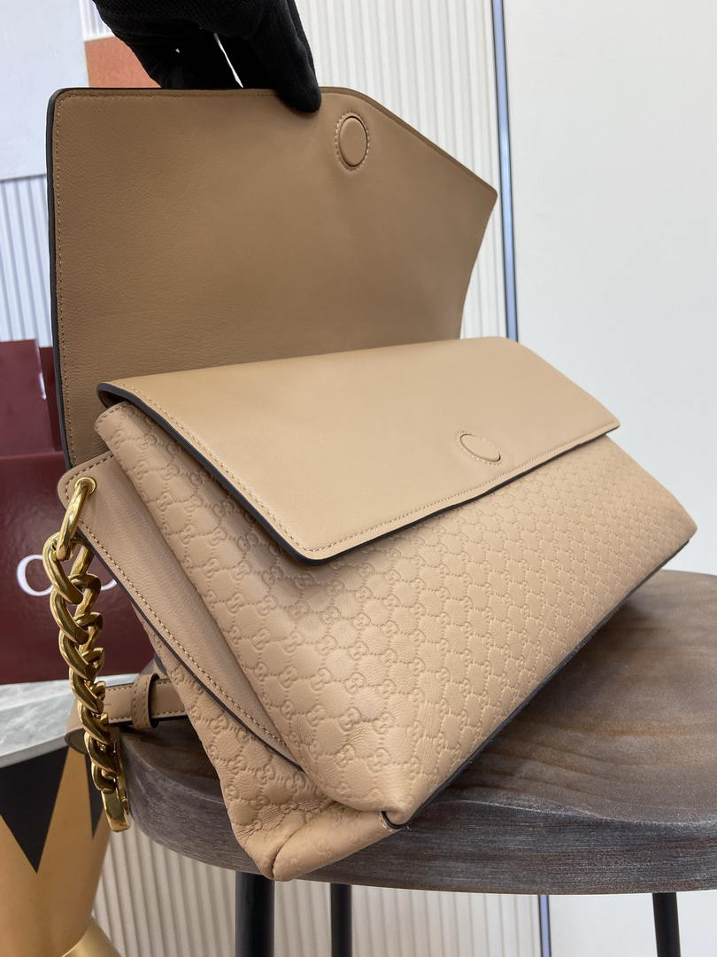 Gucci 857362 Large Shoulder With Chain Bag Leather Brown Pink GG
