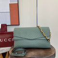 Gucci 857362 Large Shoulder With Chain Bag Leather Green GG - Default Title - View 1