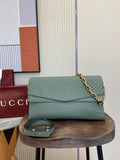 Gucci 857362 Large Shoulder With Chain Bag Leather Green GG