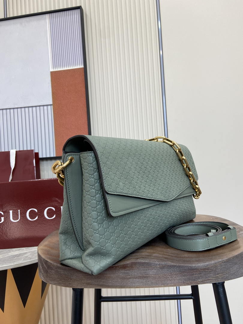 Gucci 857362 Large Shoulder With Chain Bag Leather Green GG