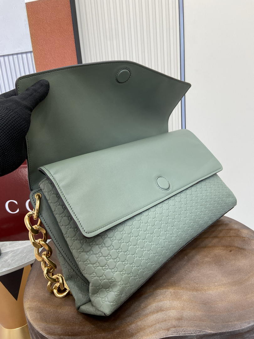 Gucci 857362 Large Shoulder With Chain Bag Leather Green GG