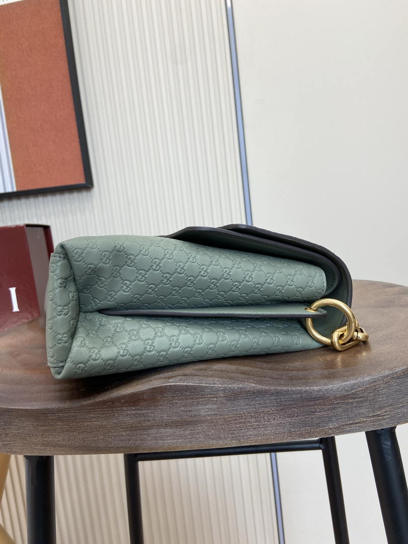 Gucci 857362 Large Shoulder With Chain Bag Leather Green GG