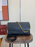 Gucci 857362 Large Shoulder With Chain Bag Leather Black GG