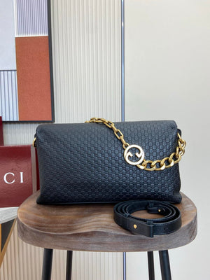 Gucci 857362 Large Shoulder With Chain Bag Leather Black GG - Default Title - View 5