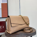 Gucci 857362 Large Shoulder With Chain Bag Leather Tan GG - Default Title - View 1