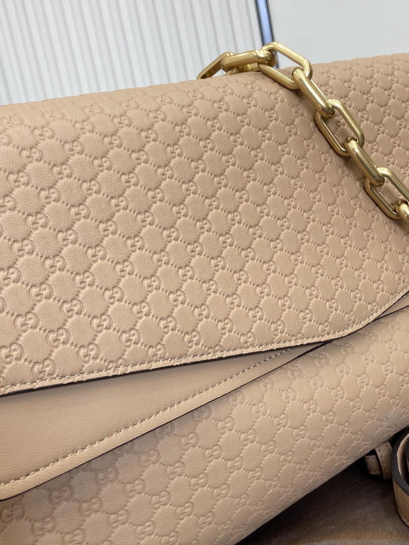 Gucci 857362 Large Shoulder With Chain Bag Leather Tan GG