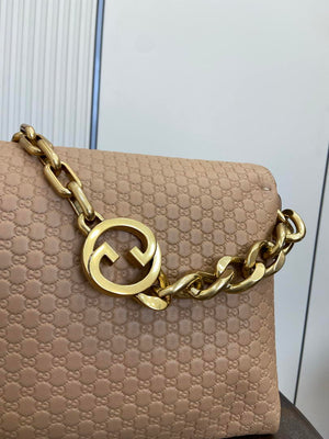 Gucci 857362 Large Shoulder With Chain Bag Leather Tan GG - Default Title - View 6