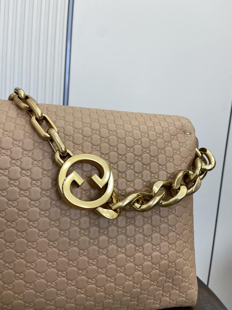 Gucci 857362 Large Shoulder With Chain Bag Leather Tan GG