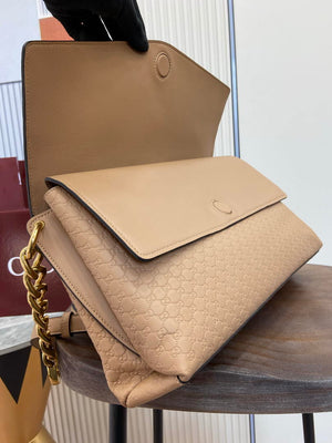 Gucci 857362 Large Shoulder With Chain Bag Leather Tan GG - Default Title - View 8