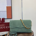 Gucci 857362 Large Shoulder With Chain Bag Suede Green GG - Default Title - View 1