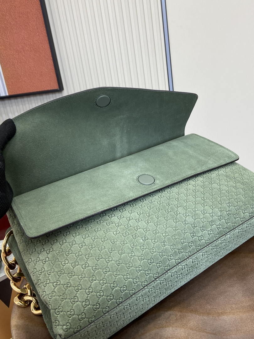 Gucci 857362 Large Shoulder With Chain Bag Suede Green GG