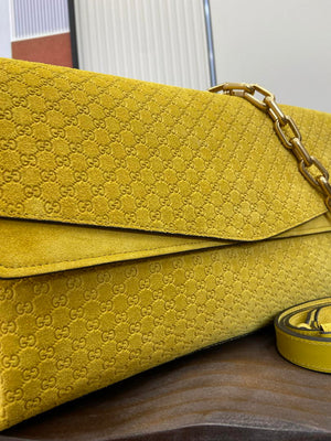 Gucci 857362 Large Shoulder With Chain Bag Suede Yellow GG - Default Title - View 4