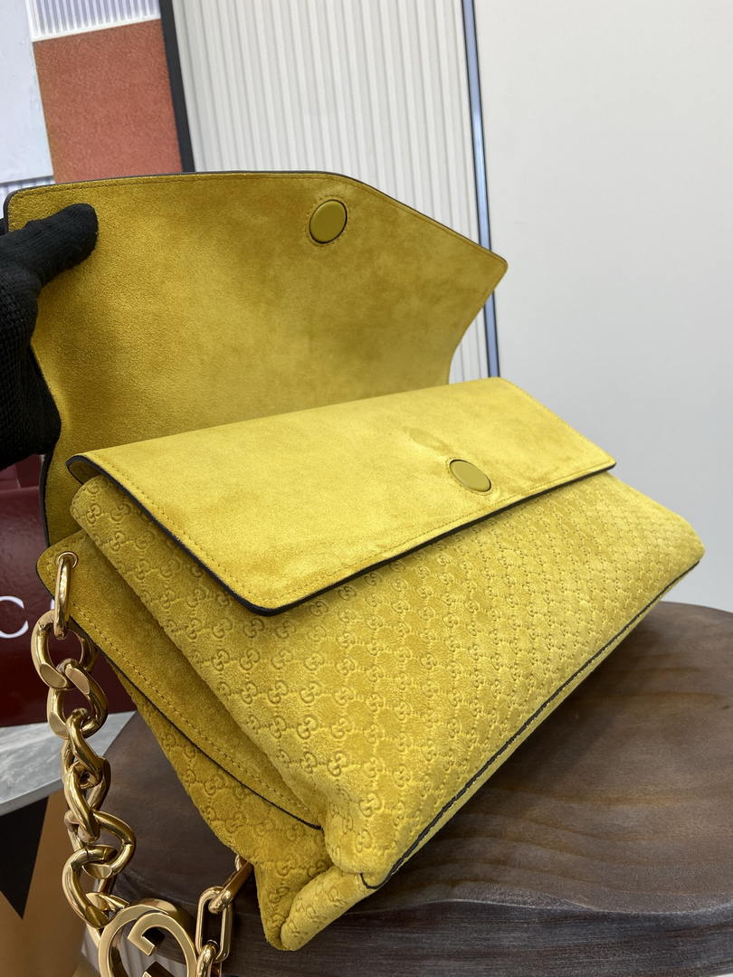 Gucci 857362 Large Shoulder With Chain Bag Suede Yellow GG