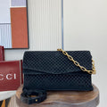Gucci 857362 Large Shoulder With Chain Bag Suede Black GG - Default Title - View 1