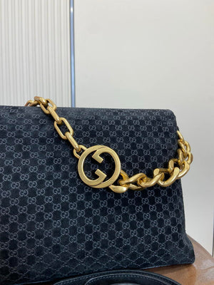Gucci 857362 Large Shoulder With Chain Bag Suede Black GG - Default Title - View 5