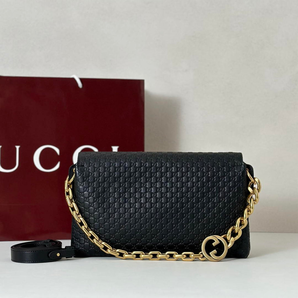 Gucci 857622 Medium Shoulder Bag Leather Black GG