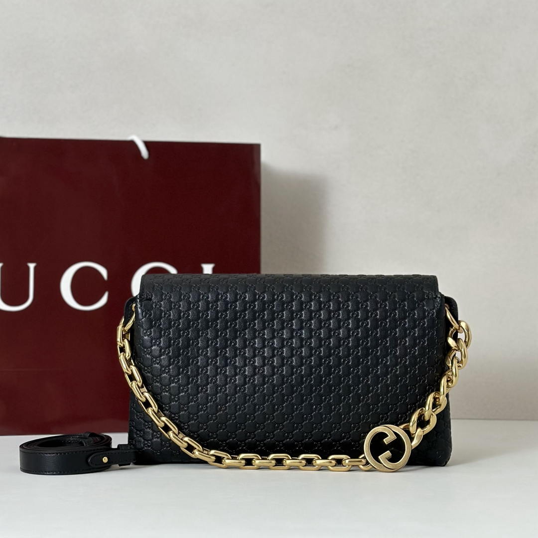 Gucci 857622 Medium Shoulder Bag Leather Black GG
