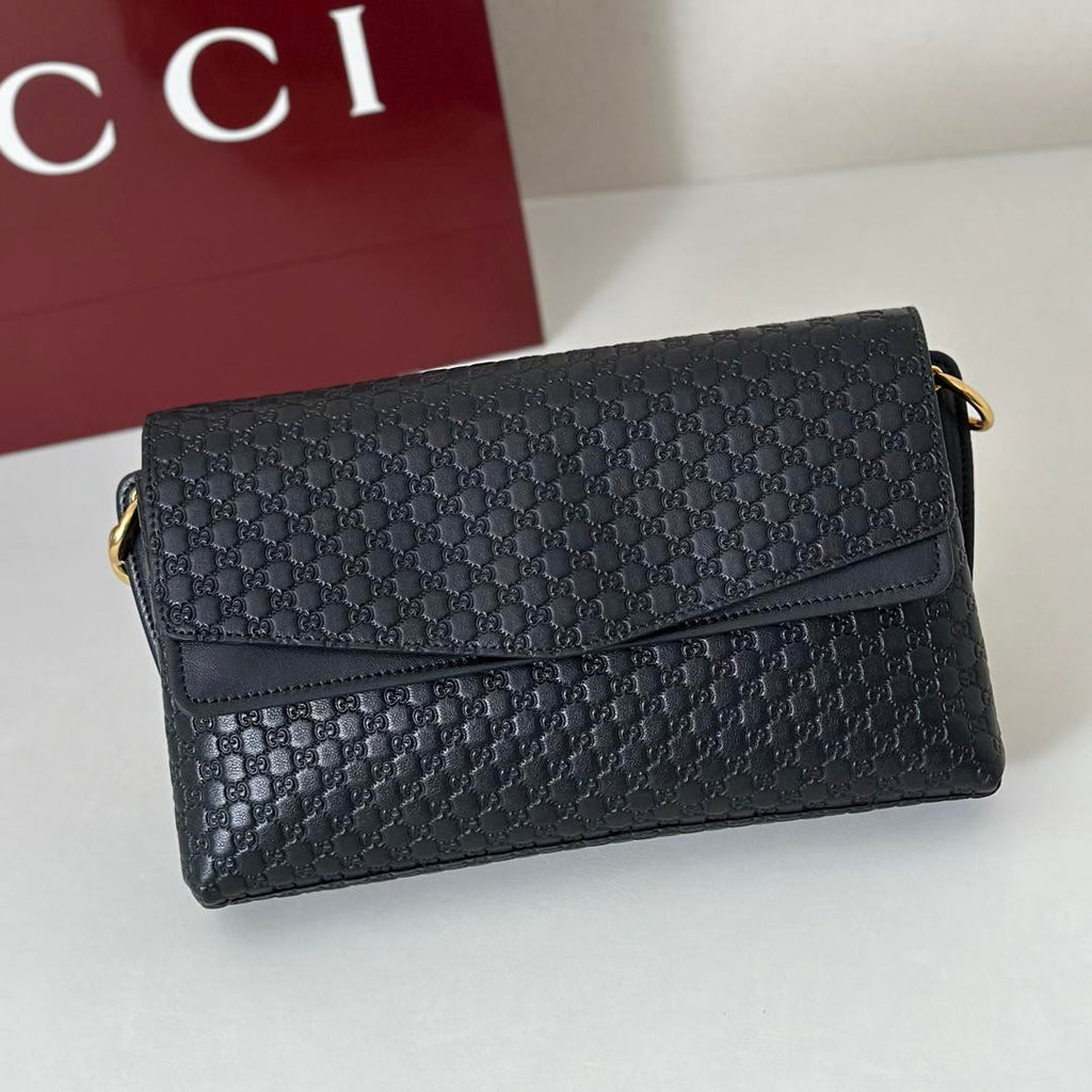 Gucci 857622 Medium Shoulder Bag Leather Black GG