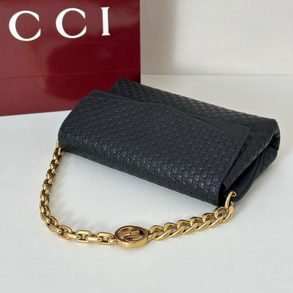 Gucci 857622 Medium Shoulder Bag Leather Black GG