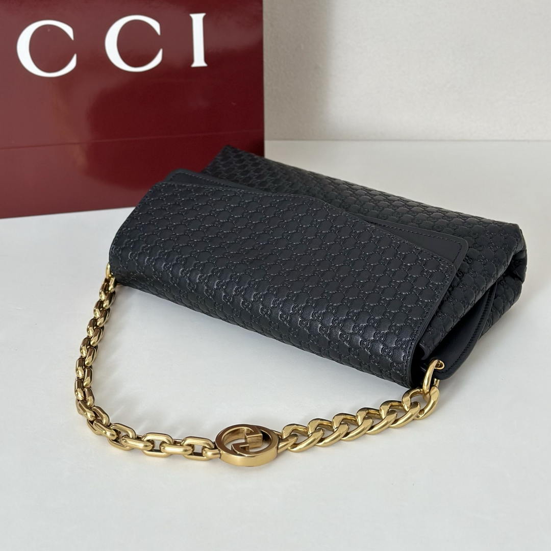 Gucci 857622 Medium Shoulder Bag Leather Black GG
