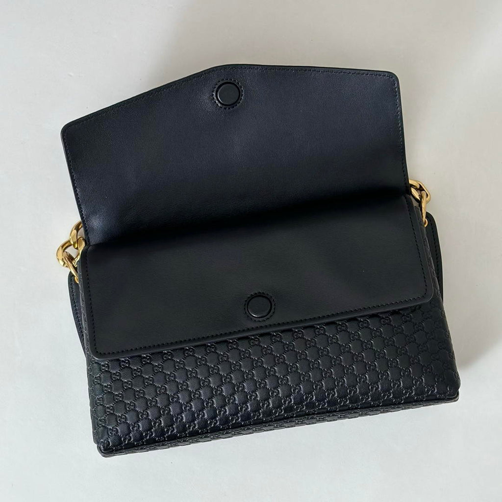 Gucci 857622 Medium Shoulder Bag Leather Black GG