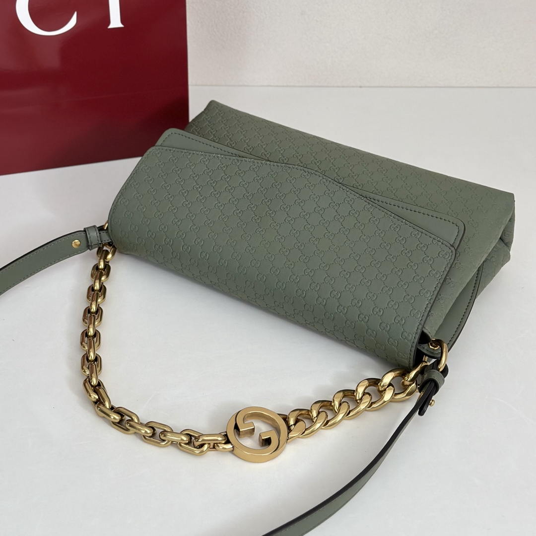 Gucci 857622 Medium Shoulder Bag Leather Green GG - Default Title - View 6
