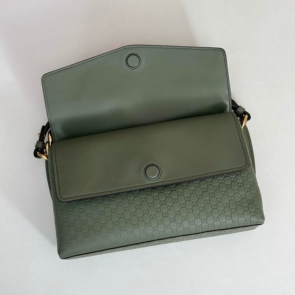 Gucci 857622 Medium Shoulder Bag Leather Green GG