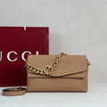 Gucci 857622 Medium Shoulder Bag Leather Tan GG