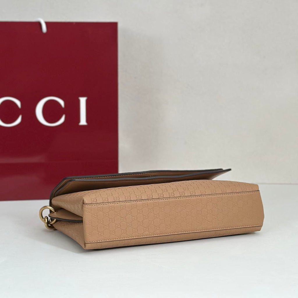 Gucci 857622 Medium Shoulder Bag Leather Tan GG