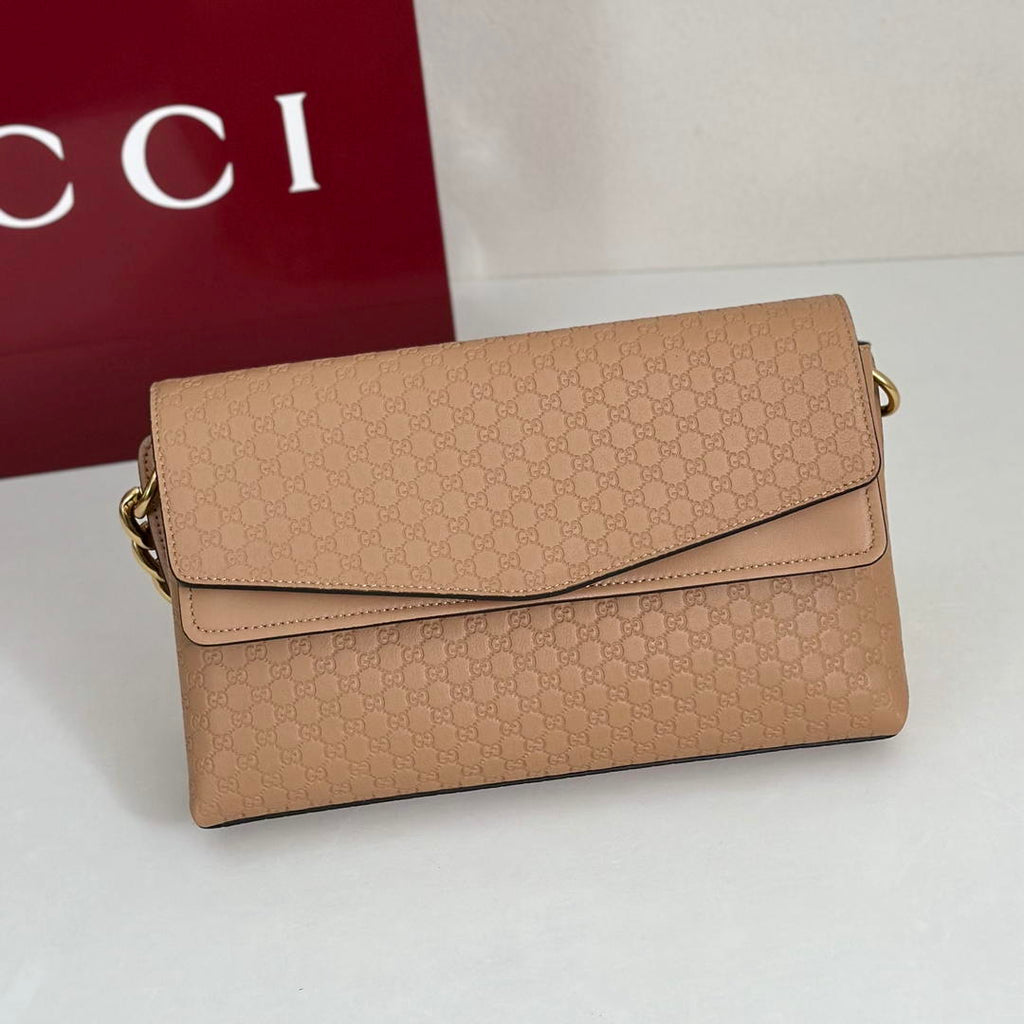 Gucci 857622 Medium Shoulder Bag Leather Tan GG