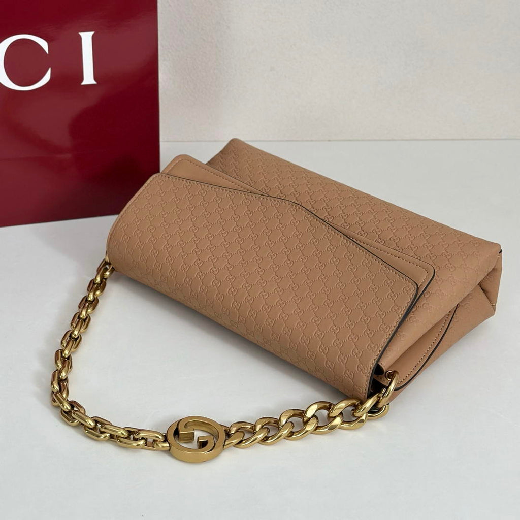 Gucci 857622 Medium Shoulder Bag Leather Tan GG