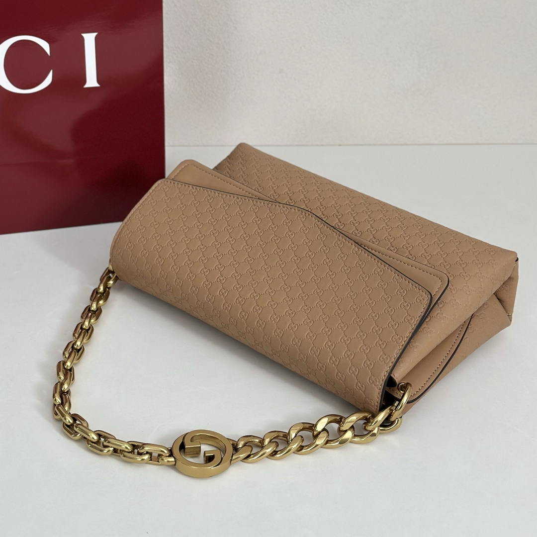 Gucci 857622 Medium Shoulder Bag Leather Tan GG