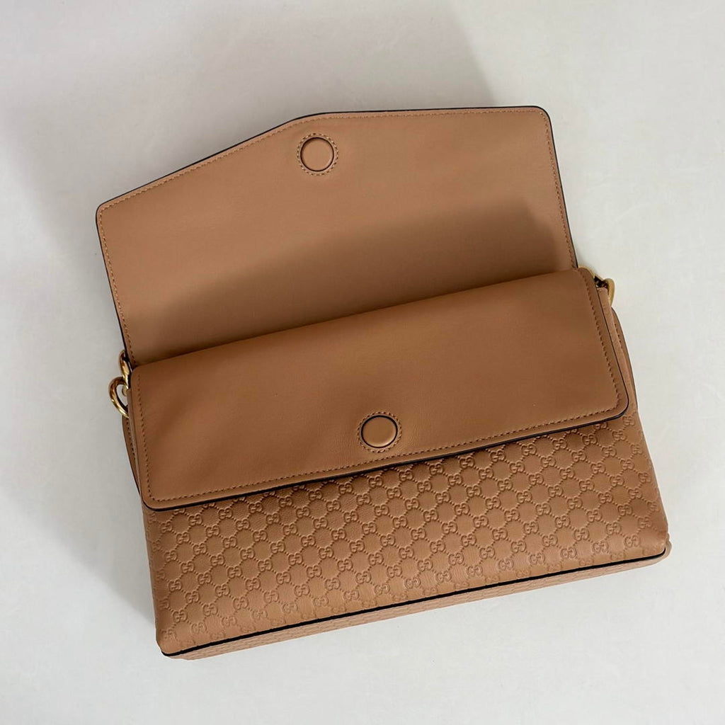 Gucci 857622 Medium Shoulder Bag Leather Tan GG