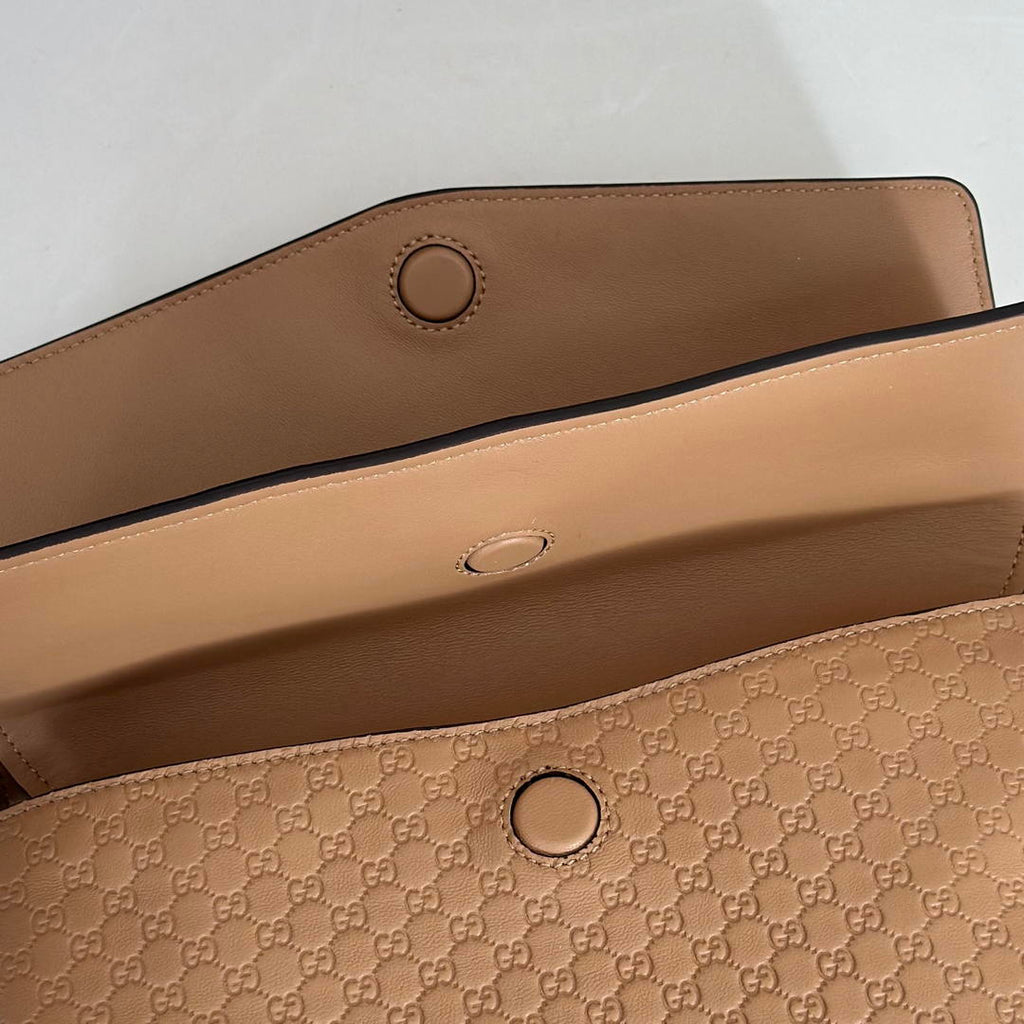 Gucci 857622 Medium Shoulder Bag Leather Tan GG