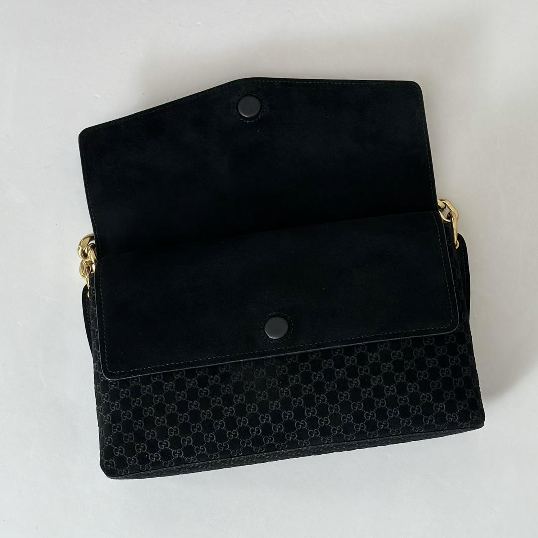 Gucci 857622 Medium Shoulder Bag Suede Black GG
