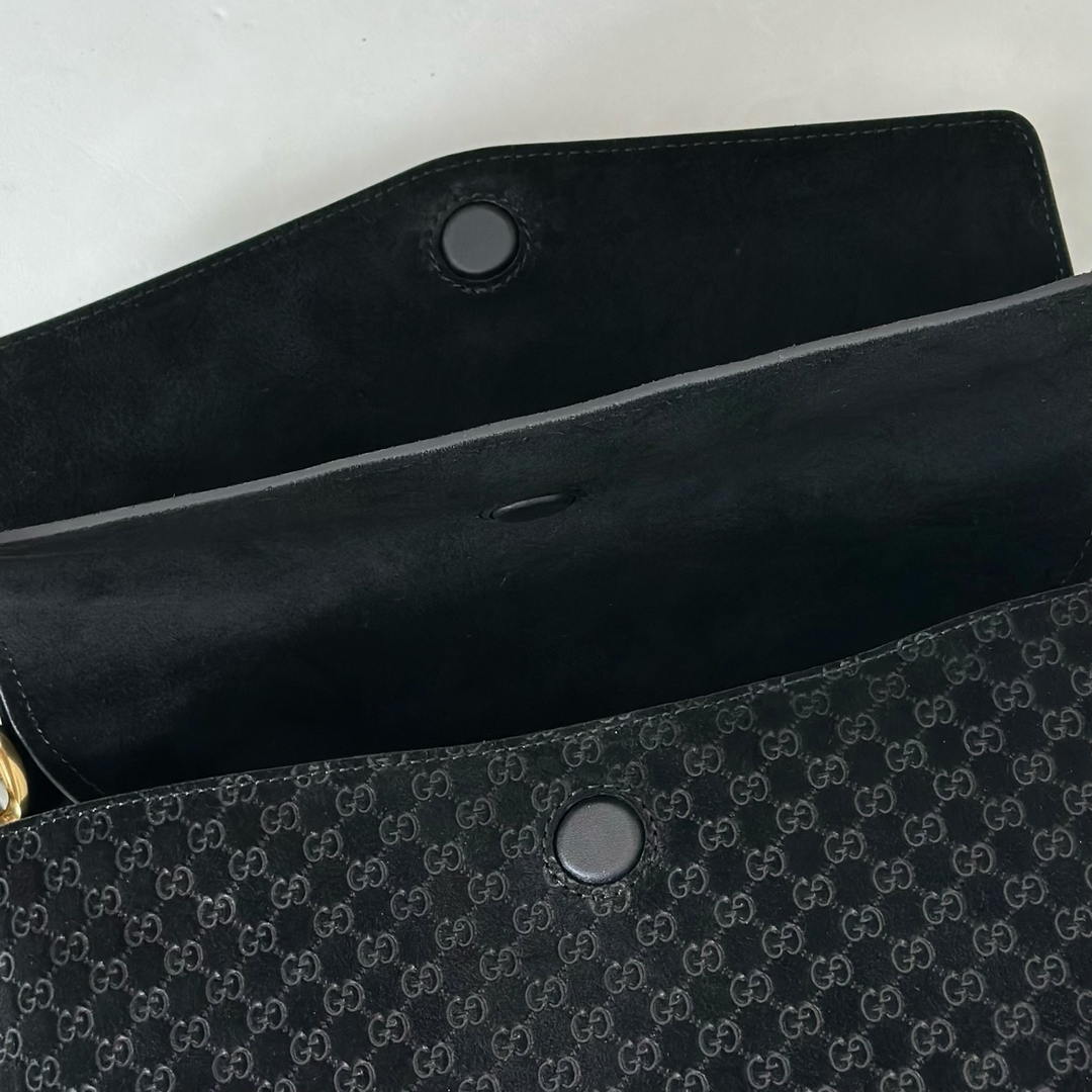 Gucci 857622 Medium Shoulder Bag Suede Black GG