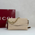 Gucci 857622 Medium Shoulder Bag Suede Beige GG - Default Title - View 1