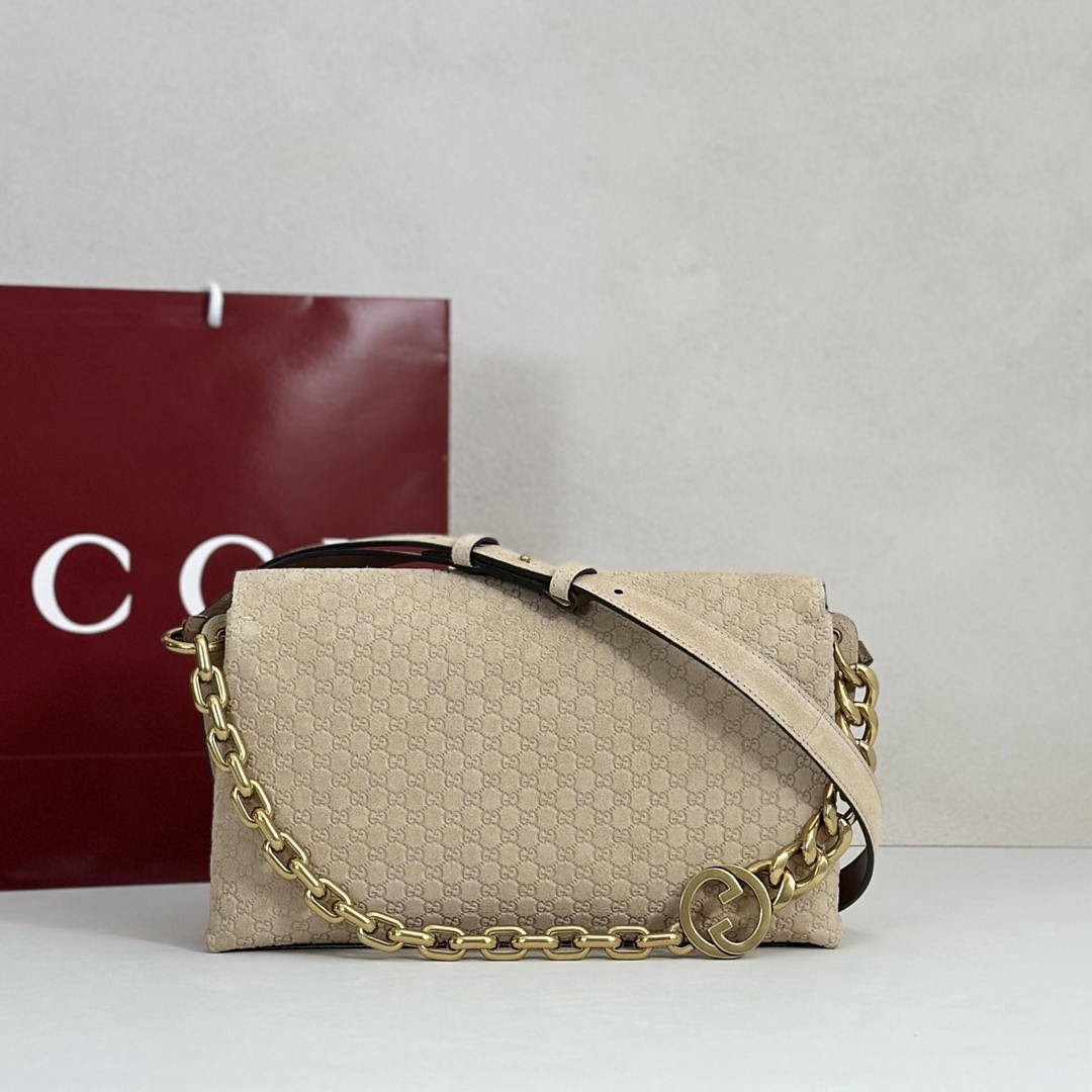 Gucci 857622 Medium Shoulder Bag Suede Beige GG - Default Title - View 3