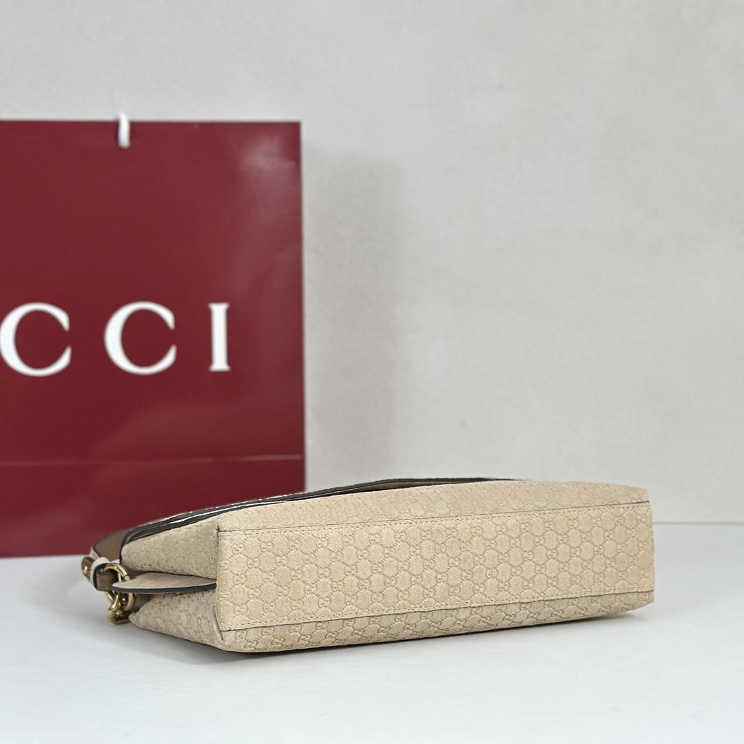 Gucci 857622 Medium Shoulder Bag Suede Beige GG - Default Title - View 4