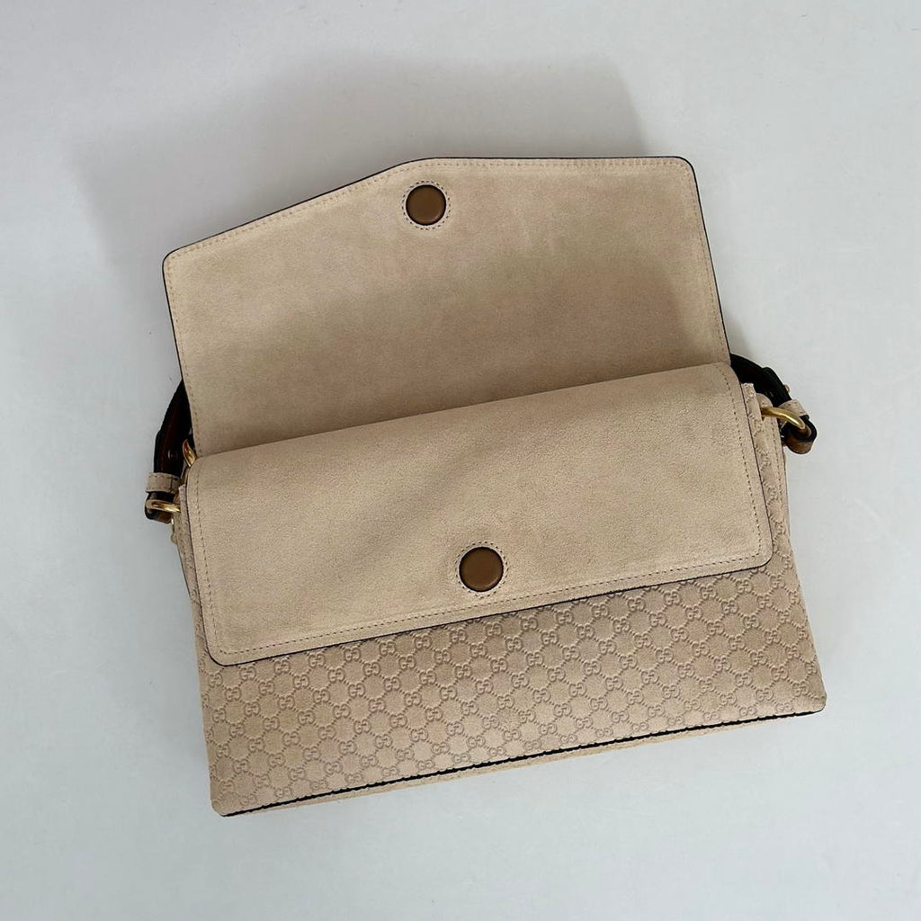 Gucci 857622 Medium Shoulder Bag Suede Beige GG