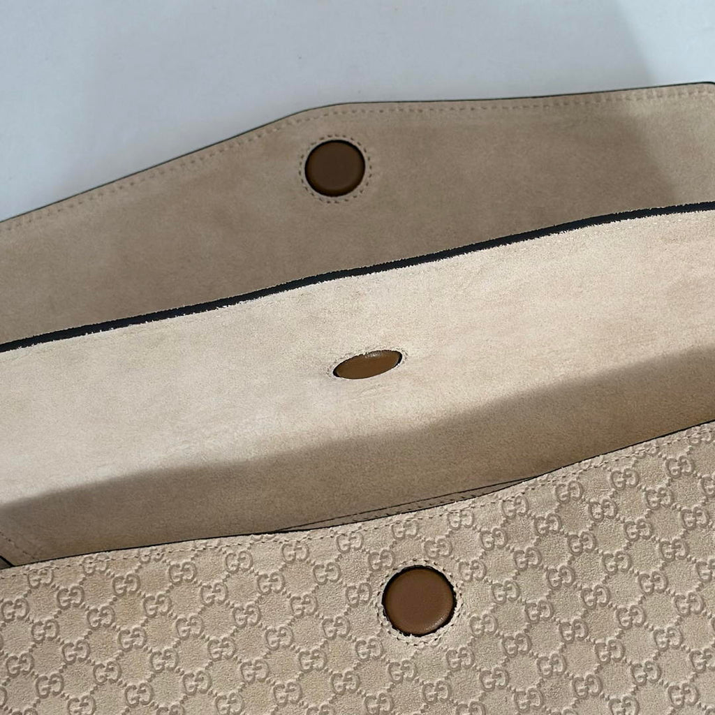 Gucci 857622 Medium Shoulder Bag Suede Beige GG